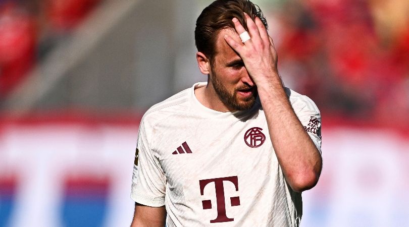 Harry Kane looks dejected during Bayern Munich&#039;s 3-2 loss against Heidenheim in April 2024.