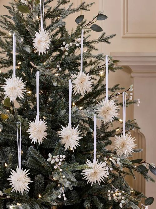 Set of 9 White Paper Starburst Christmas Baubles