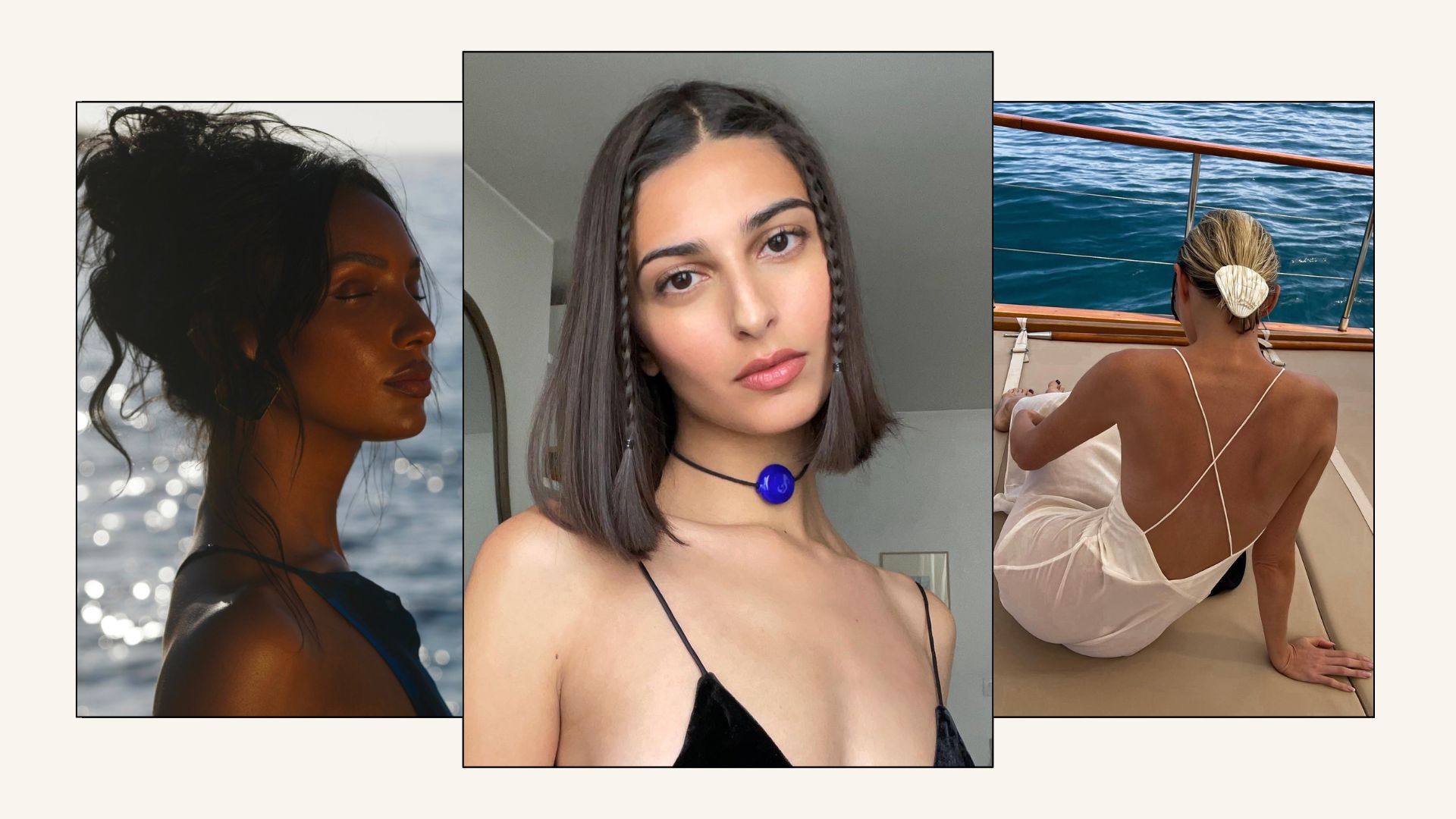 Collage of Jasmine Tookes, Salome Mory and Elsa Hosk with easy summer hairstyles