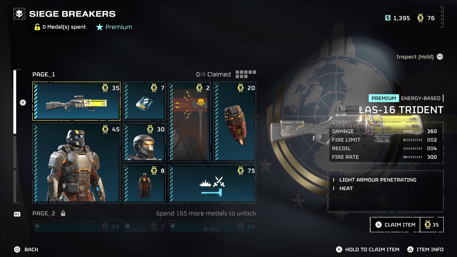 Helldivers 2 Siege Breakers warbond trident laser shotgun in menu