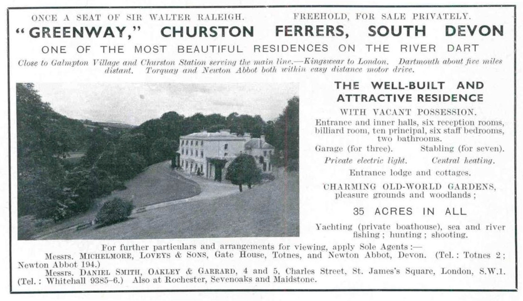 Agatha Christie house Greenway Devon advertised in Country Life in 1937
