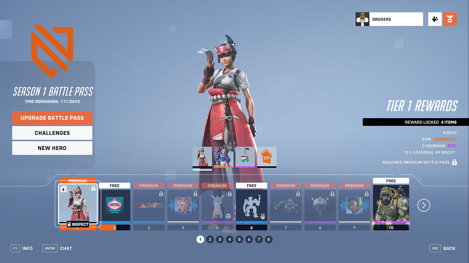 A screenshot of the Overwatch 2 battle pass in-game tracking screen