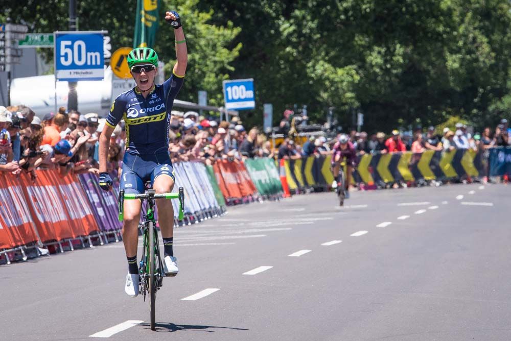 Jessica Allen (Orica-Scott) celebrates her win