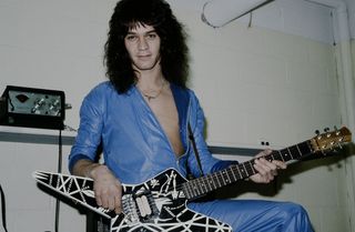 Eddie Van Halen with his custom-built Charvel Star in 1980