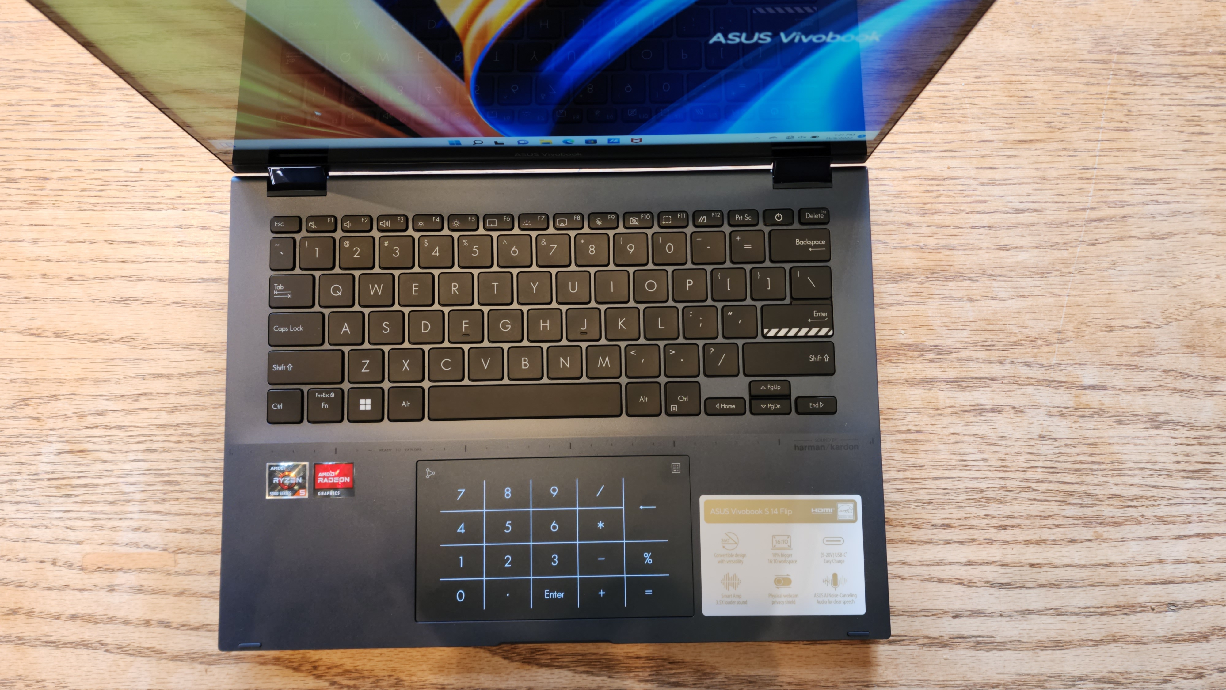 Asus Vivobook S 14 Flip top view of keyboard