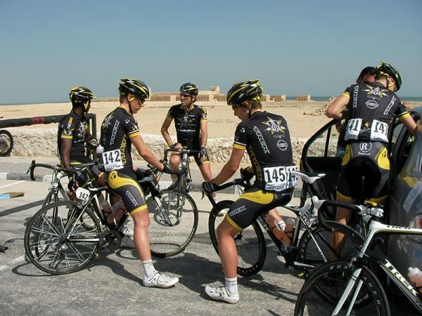 Trek-Livestrong gathers near the Lusail fort.