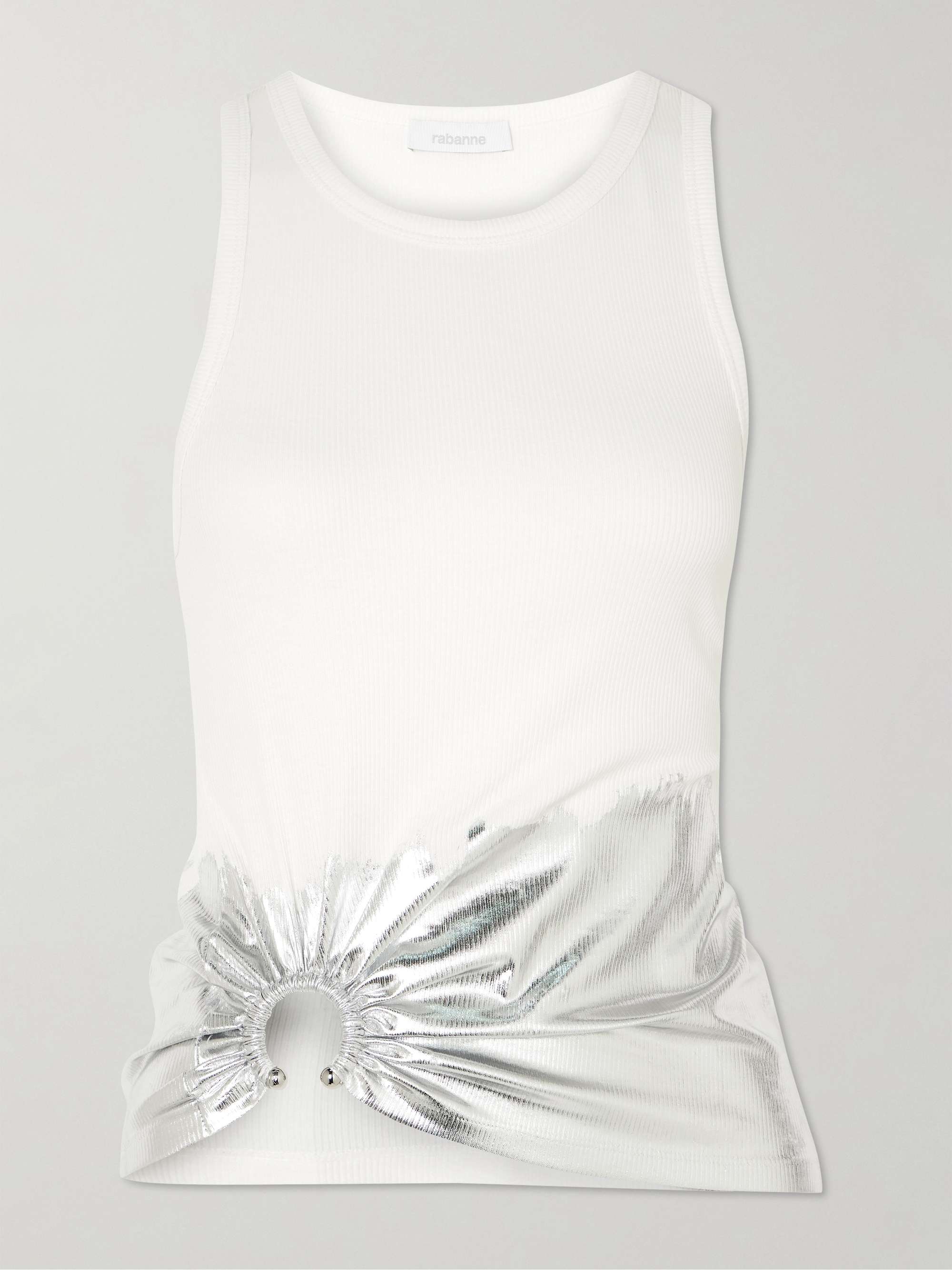 Embellished Metallic Ribbed Stretch-Cotton Jersey Tank