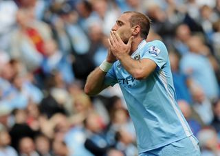 Manchester City's Pablo Zabaleta celebrates after scoring against QPR in May 2012.