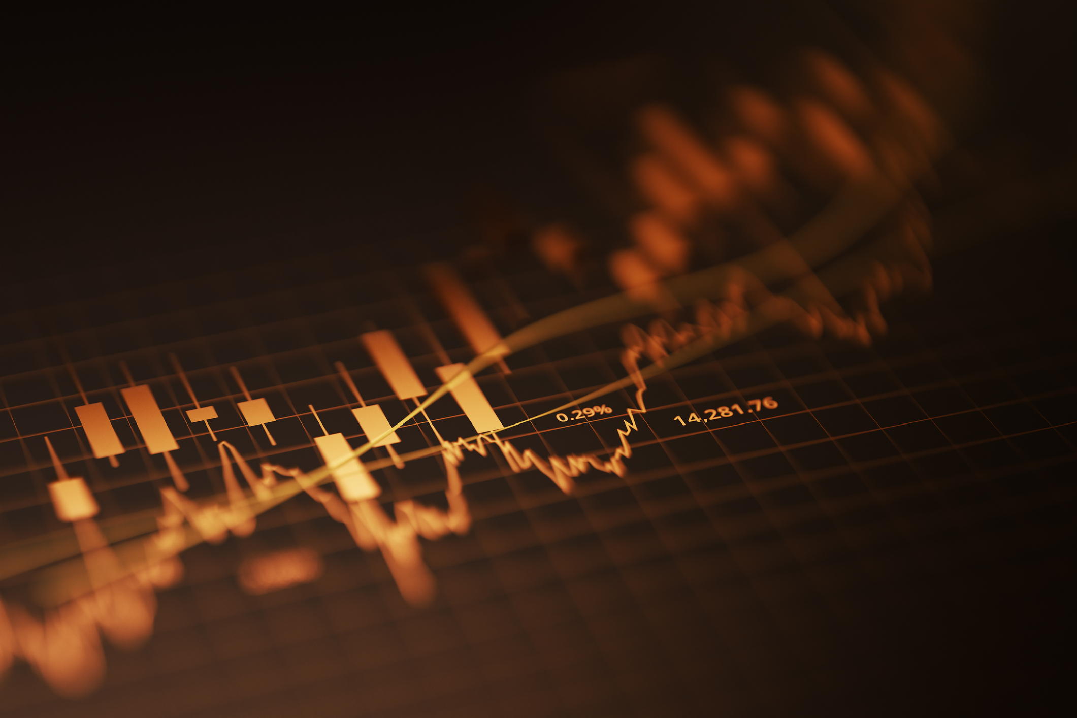 Gold candlestick financial stock chart to represent a gold investment fund