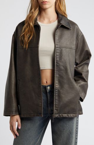 Faux Leather Aviator Jacket