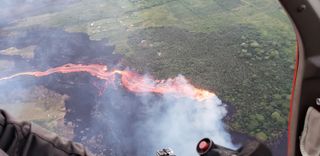 An aerial view of a lava breakout on May 22.