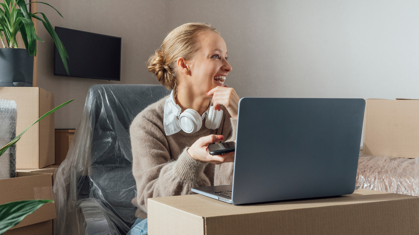 Stock photos of people with tech devices.