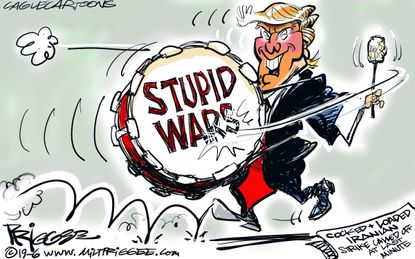 Political Cartoon U.S. Donald Trump Iran War Drums Middle East