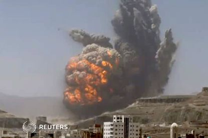 Saudi airstrikes pound Yemen&amp;#039;s capital, Sanaa, on Monday