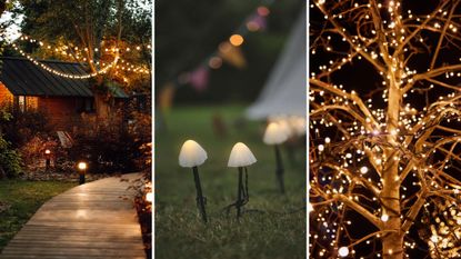 composite of three different kinds of garden lighting