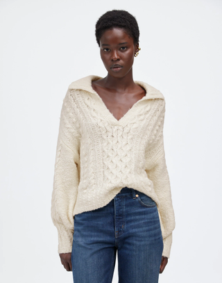 Madewell Cotton-Merino Wool Blend Cable-Knit Sweater