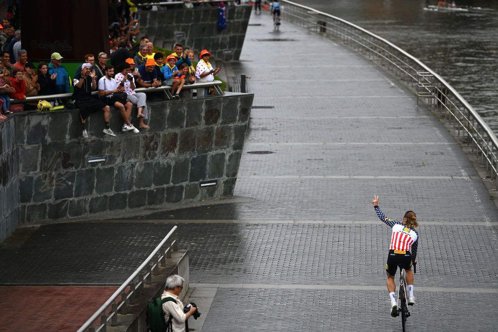 BILBAO SPAIN JUNE 29 Quinn Simmons of The United States and Team TrekSegafredo during the team presentation of the 110th Tour de France 2023 at the Guggenheim Museum Bilbao UCIWT on June 29 2023 in Bilbao Spain Photo by Tim de WaeleGetty Images