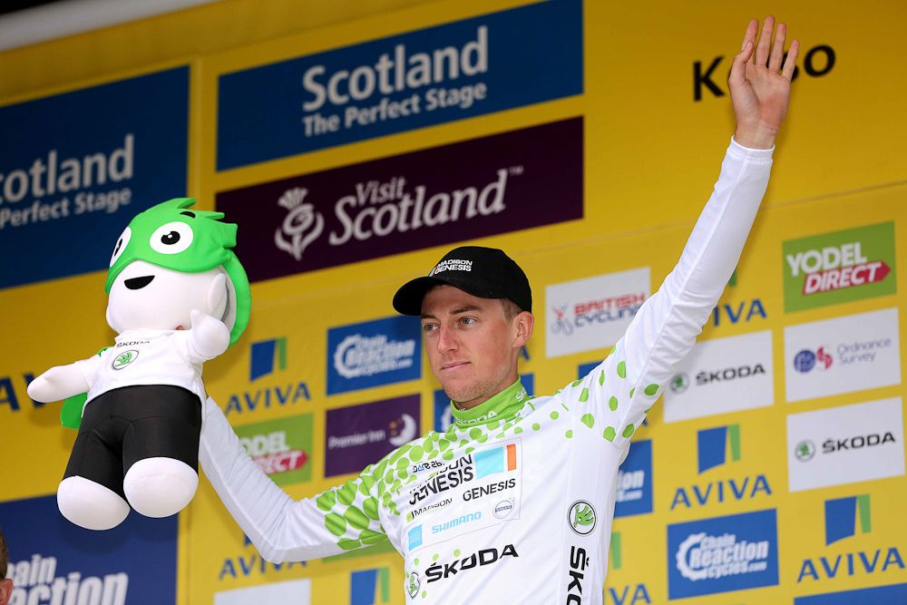 Tom Stewart in the mountains jersey.