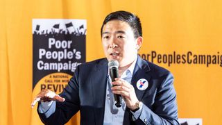 American entrepreneur Andrew Yang speaking at the Poor
