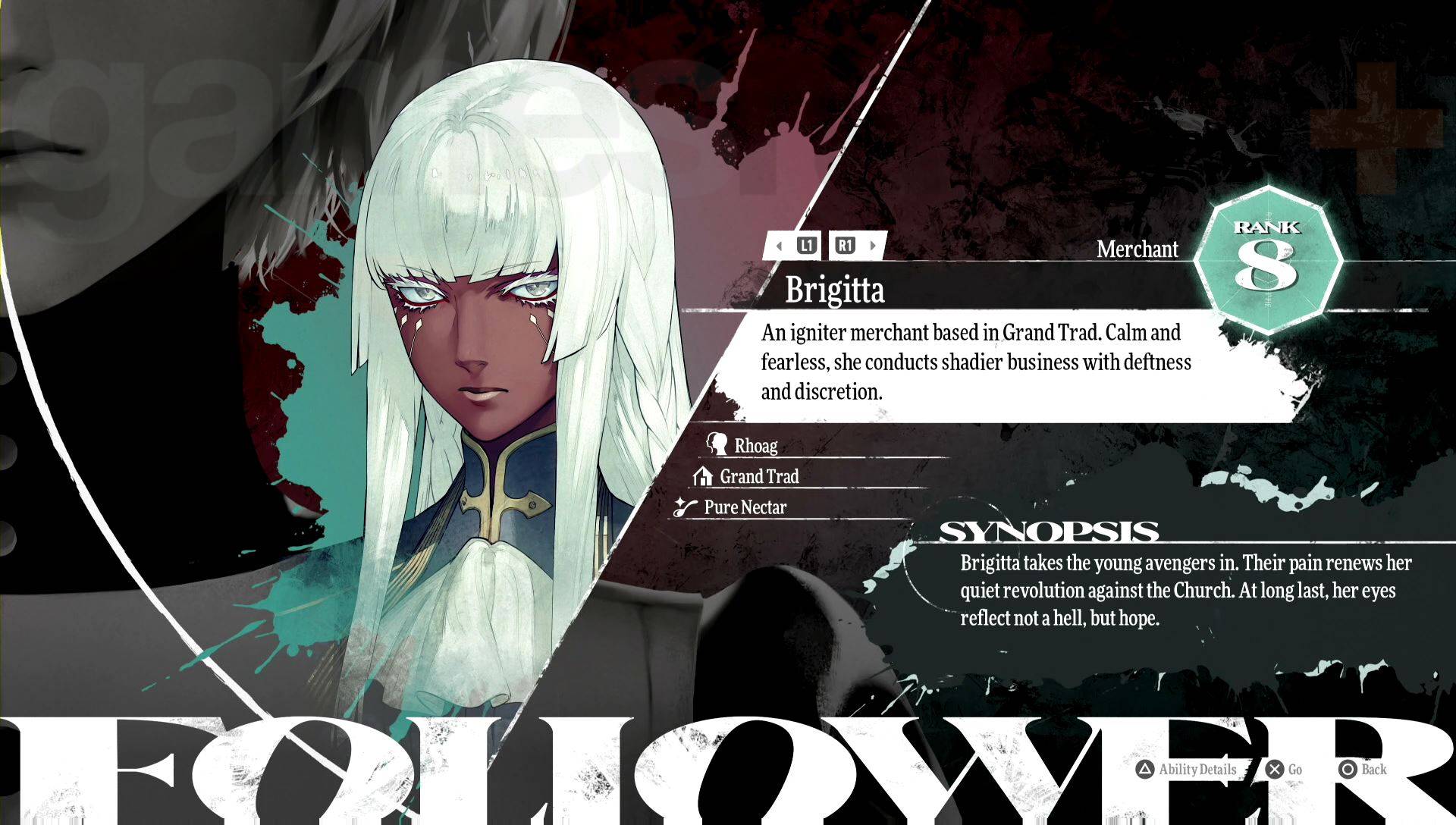 Metaphor Refantazio follower Brigitta info screen