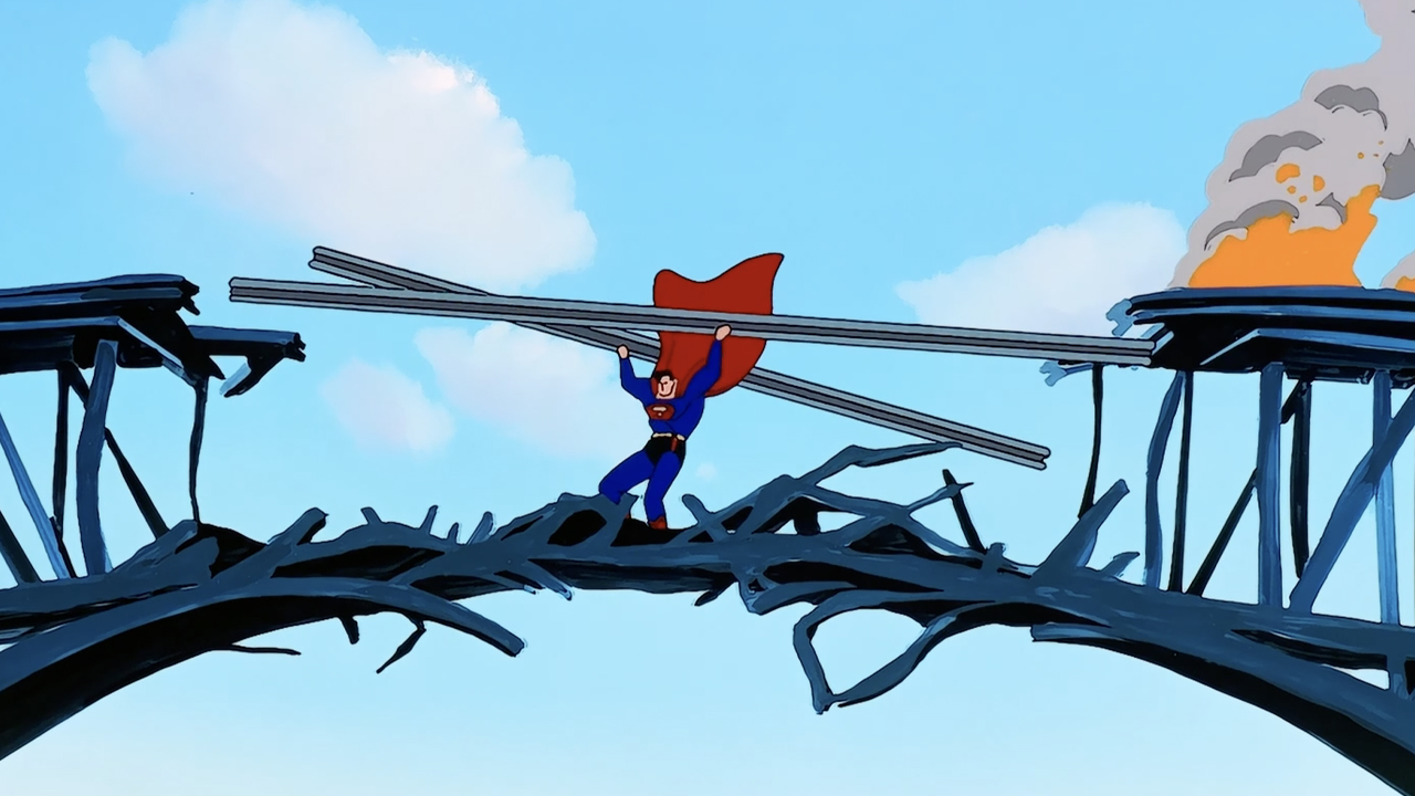 Superman lays down railroad ties, rescuing a runaway train in Superman: The animated series.