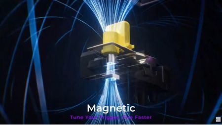 A Keychron MagOptic hybrid magnetic-optical mouse switch animation still.