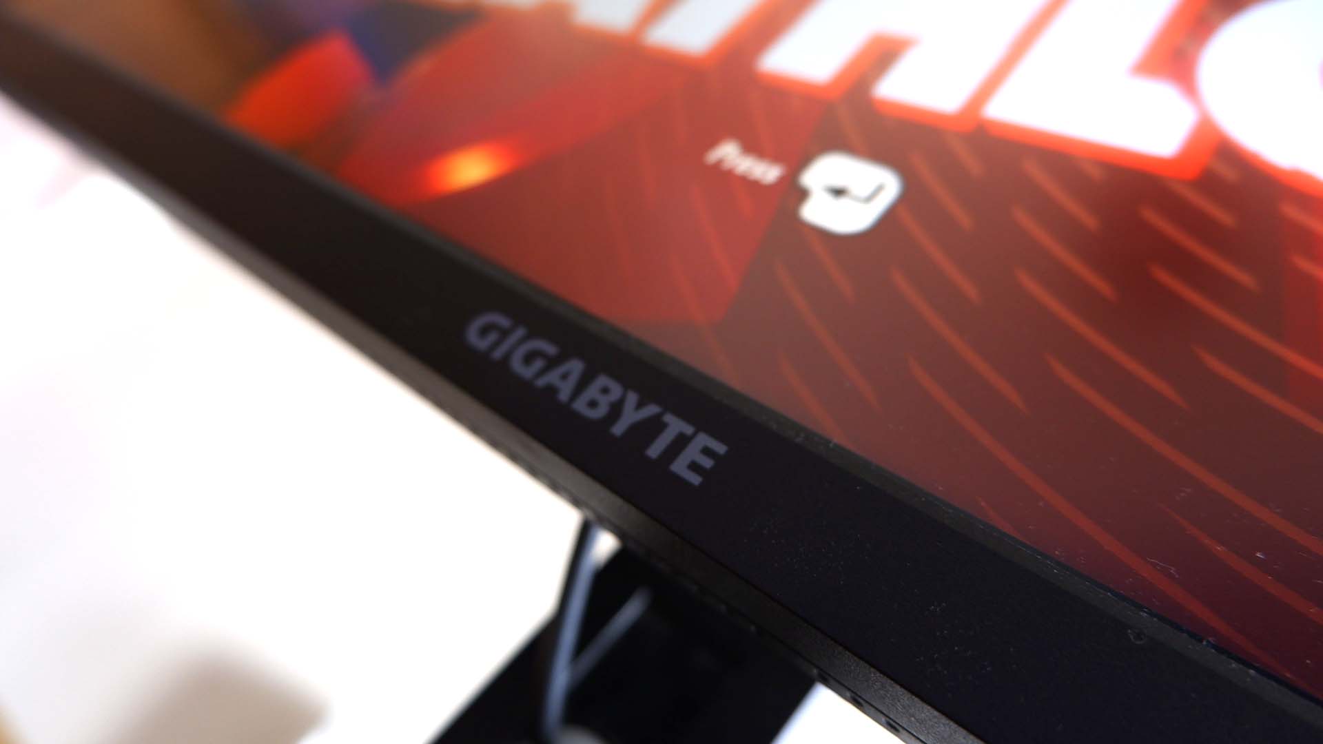 Gigabyte M28U gaming monitor pictured on a desk