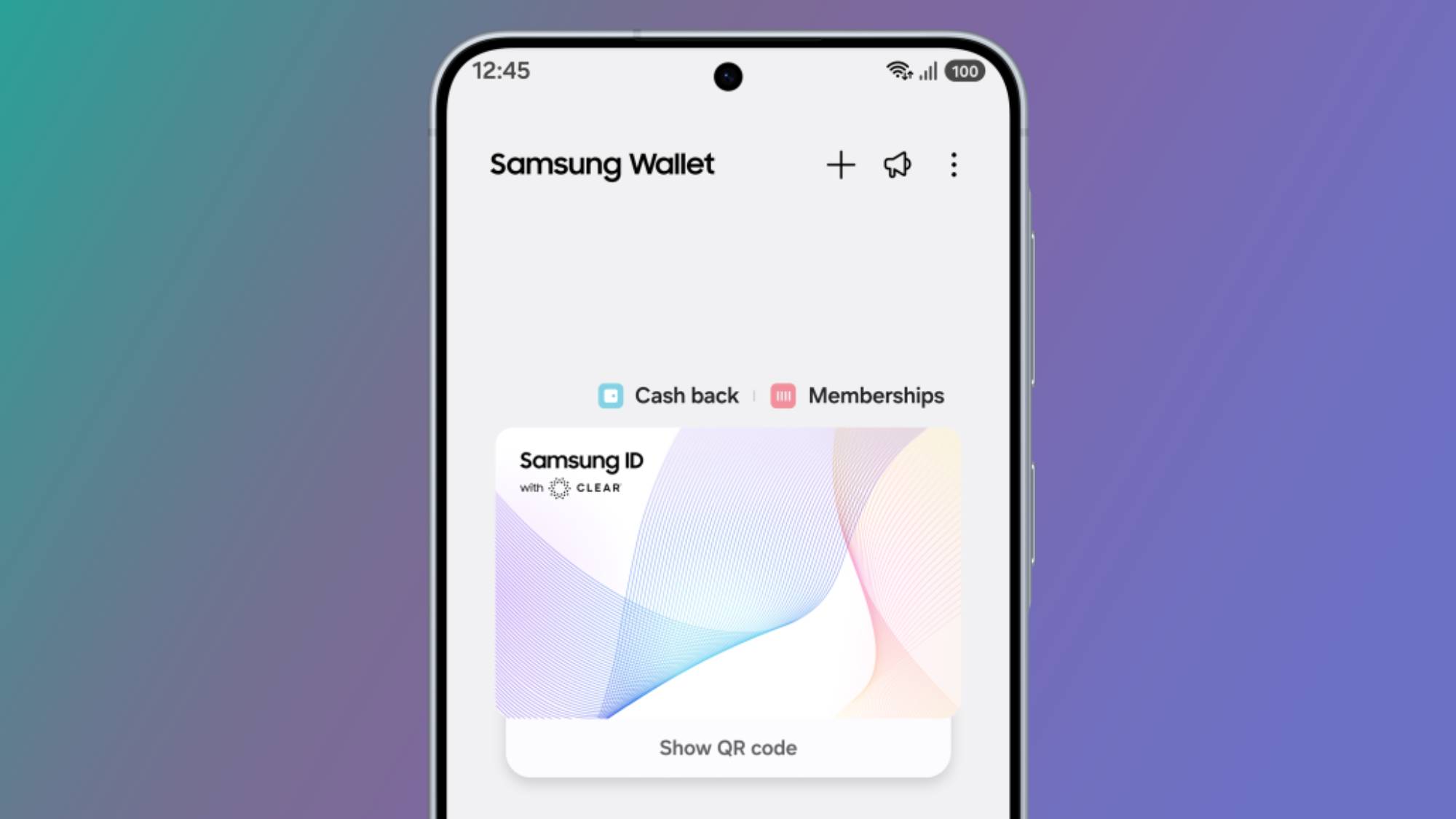 A Galaxy phone with Samsung ID with CLEAR showing in Samsung Wallet