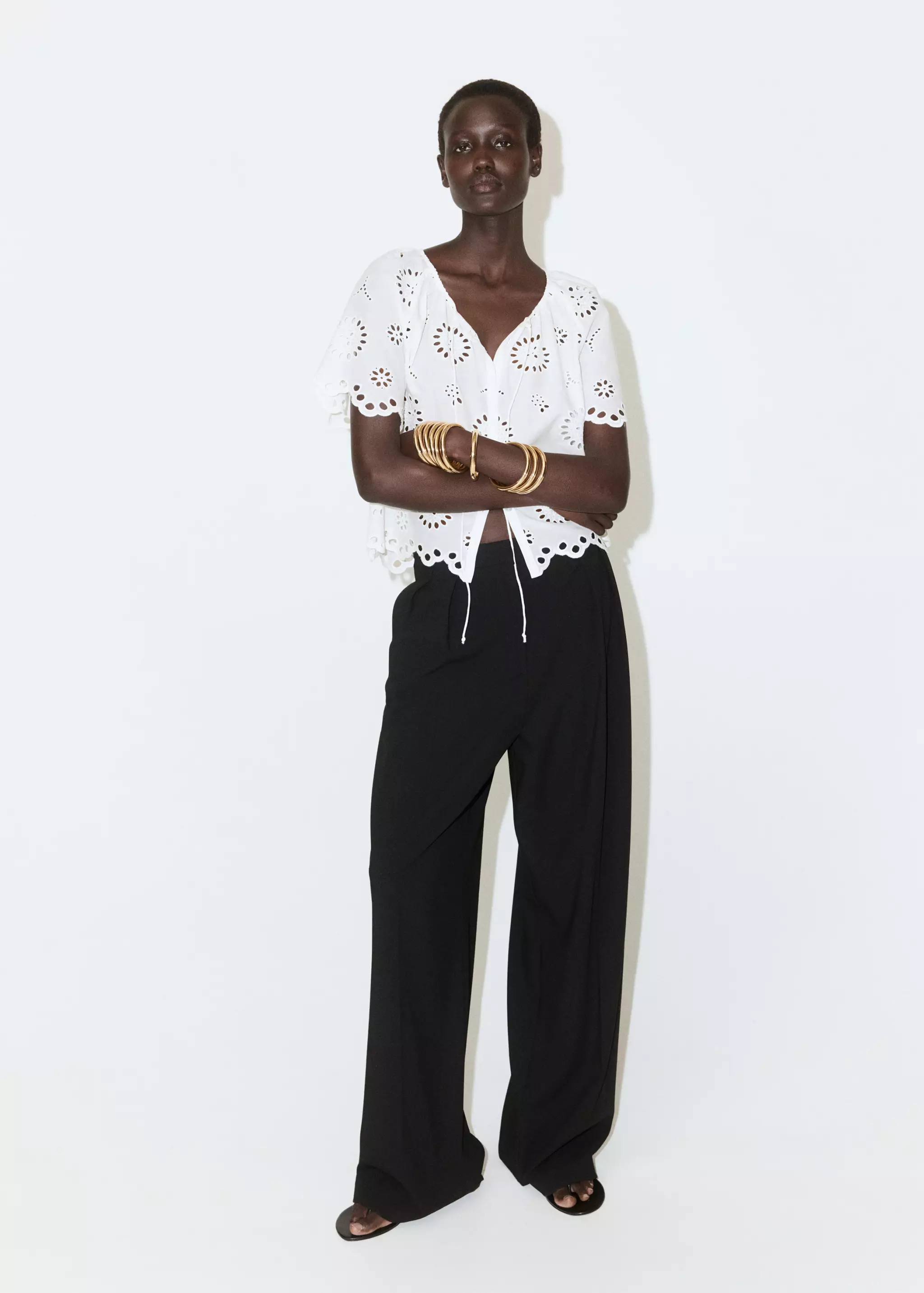 100% Cotton Blouse With Broderie Anglaise Embroidery - Women | Mango United Kingdom