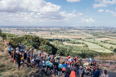 Picture by Zac Williams/SWpix.com- 7/09/2022 - Cycling - 2022 AJ Bell Tour of Britain - Stage 4 - Redcar to Duncombe Park Helmsby, England - The grupetto on Carlton Bank.