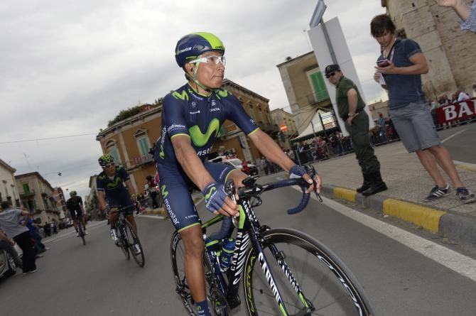 Nairo Quintana (Movistar) heads to the start line
