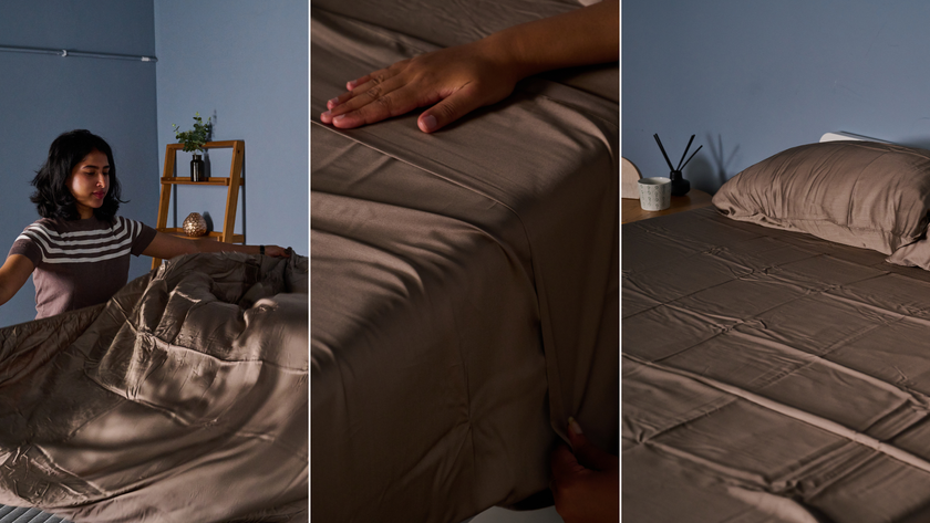 Testing the walnut-colored silky bamboo sheet set at TG sleep studio