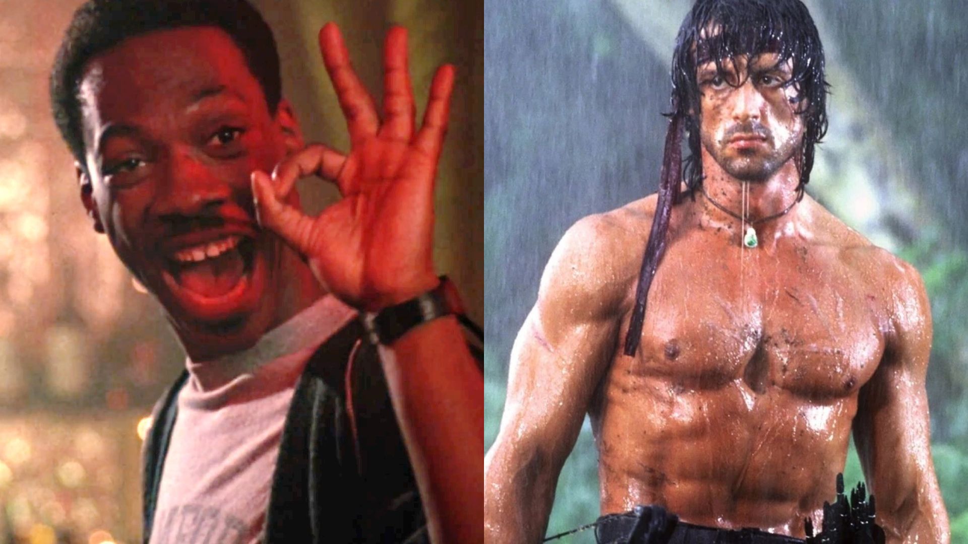 On the left Eddie Murphy and on the right Sylvester Stallone