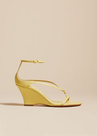 The Marion Strappy Wedge Sandal in Pale Yellow Leather