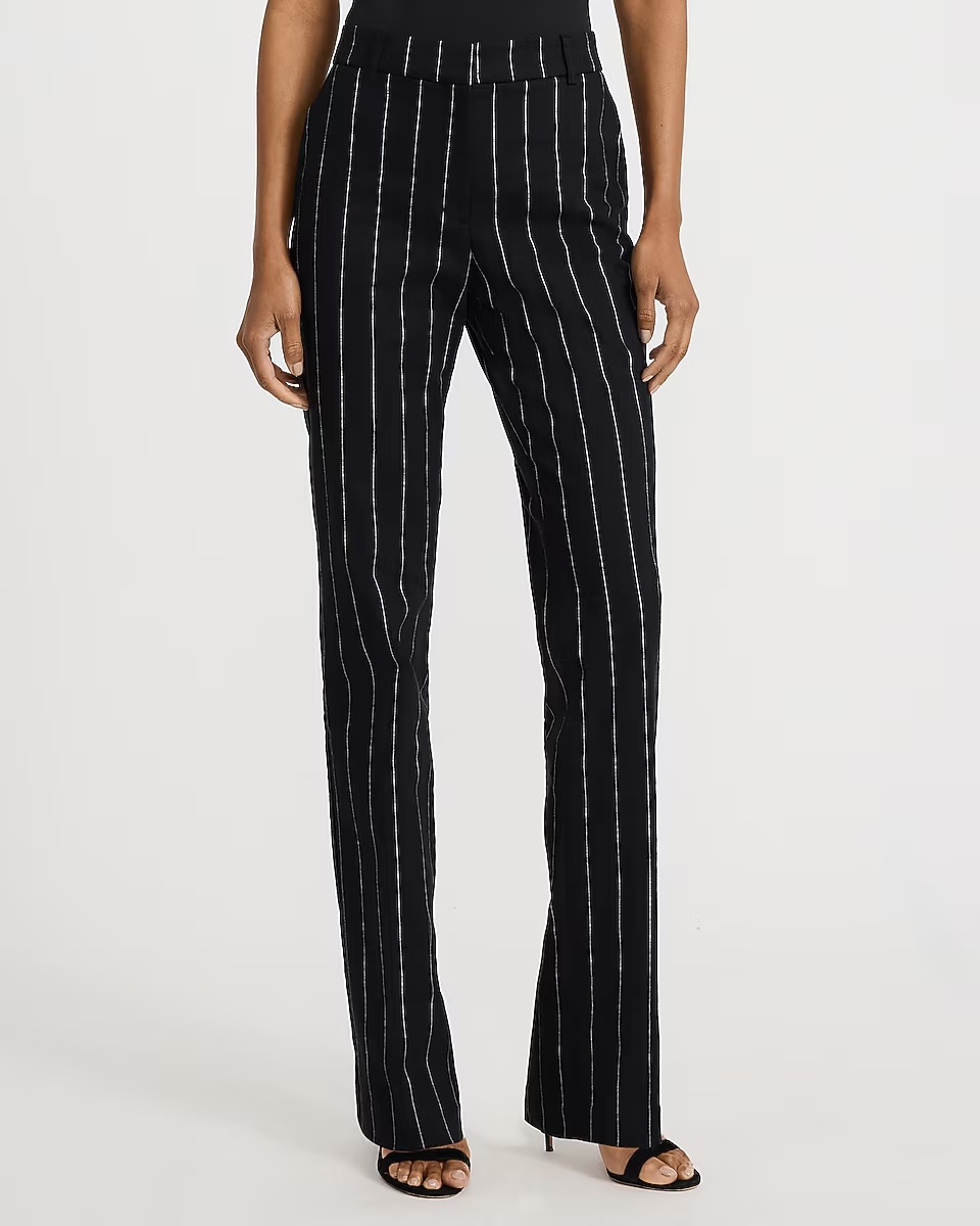 express, Editor Linen-Blend Striped Mid Rise Bootcut Pant