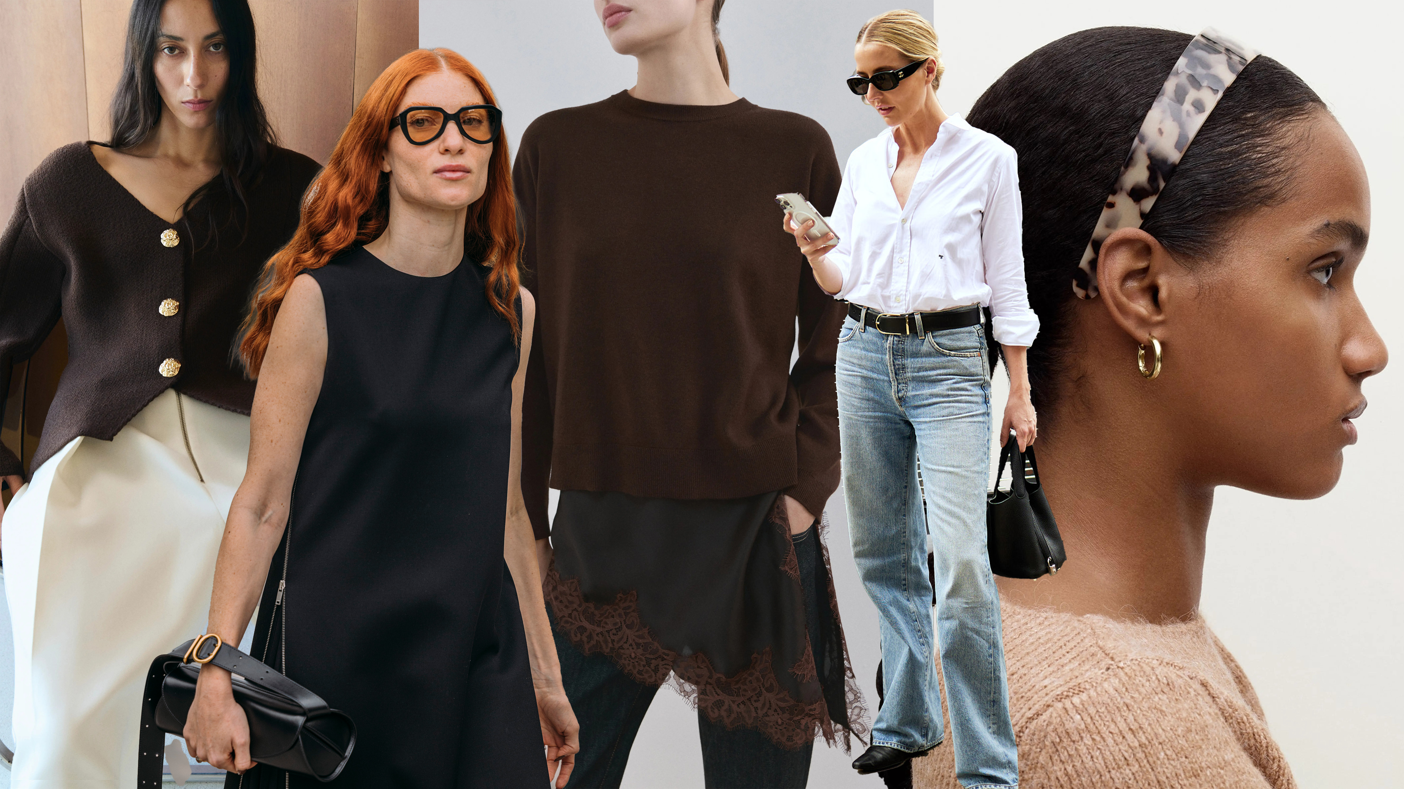 Chic under-$100 Nordstrom finds; woman in black top and sunglasses; woman in white-button down, blue jeans, and sunglasses