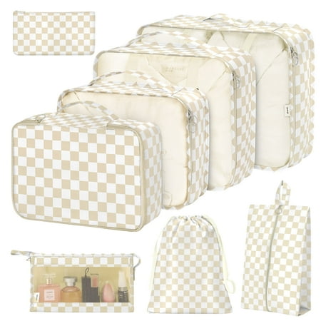 Livhil 8pcs Packing Cubes for Luggage, Packing Cubes for Travel Luggage Packing Organizers ( Khaki Plaid )