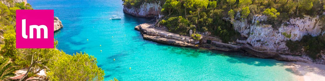 Last minute logo placed over an image of a blue sea in a Mediterranean coastline