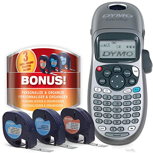 Dymo Label Maker Machine With 3 Tapes - 100h Letratag Handheld, Includes 3 Lt Label Tapes, Perfect for Home &amp;amp; Office Organization