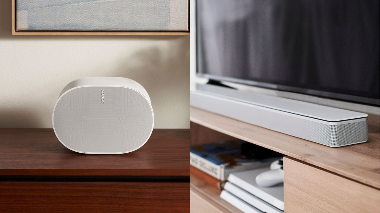 a sonos speaker and a bose soundbar