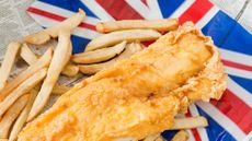 British savings: fish and chips on union flag wrapping