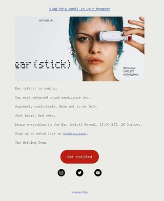 A promotional email about the Nothing Ear (stick).