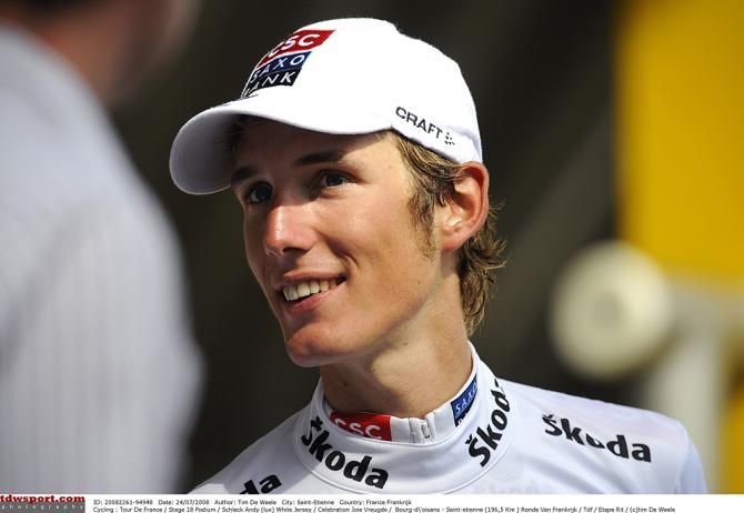 Andy Schleck in the white jersey in the 2008 Tour de France