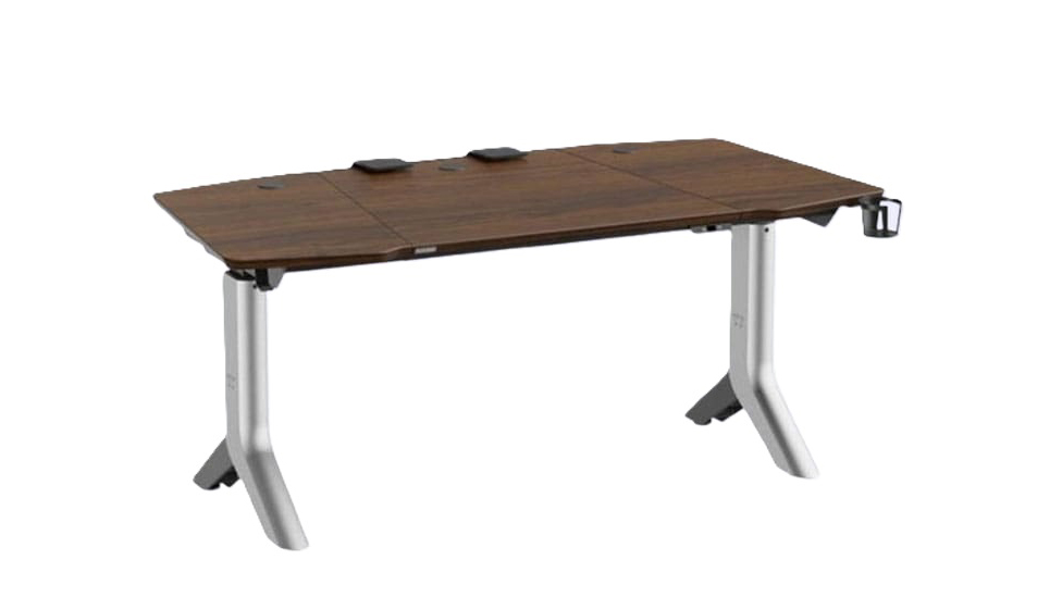 The Thermaltake P950 gaming desk with walnut wood finish