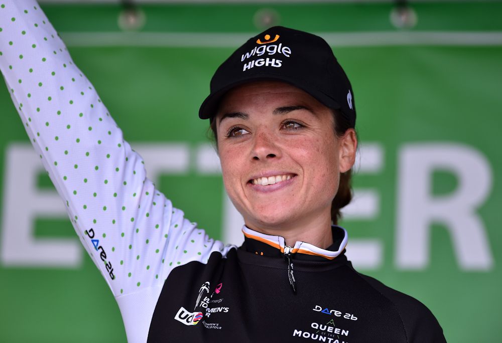Audrey Cardon-Ragot in the QOM jersey after stage 1 at the Women's Tour