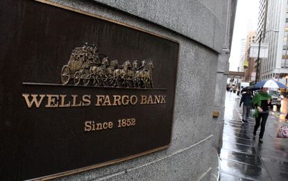 A Wells Fargo bank sign.