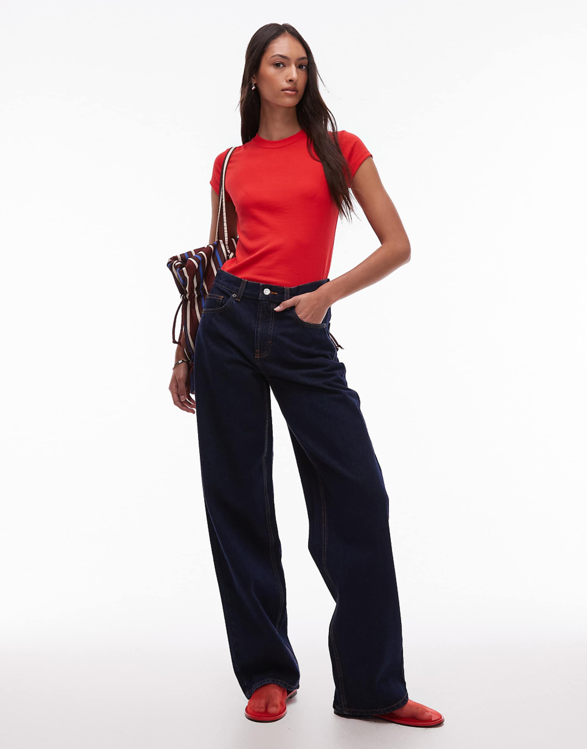 Topshop Tall Cinch Low Rise Relaxed Jean in Raw Look Indigo
