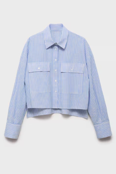 Mango, Striped Cropped Shirt With Pockets 