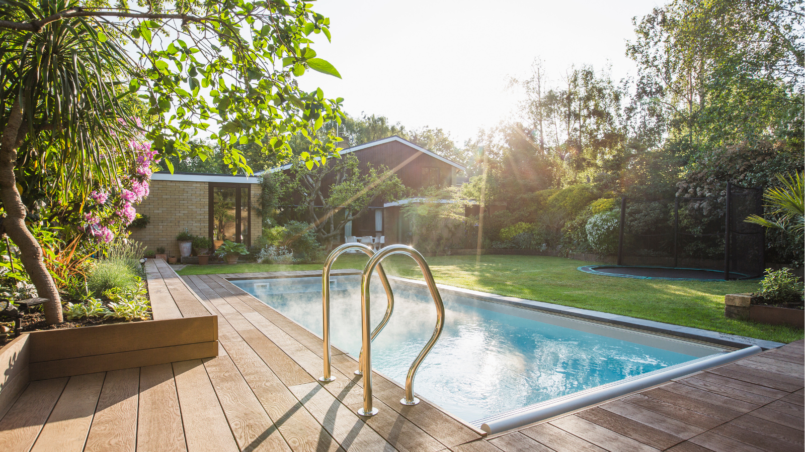 Pool in a garden with decking