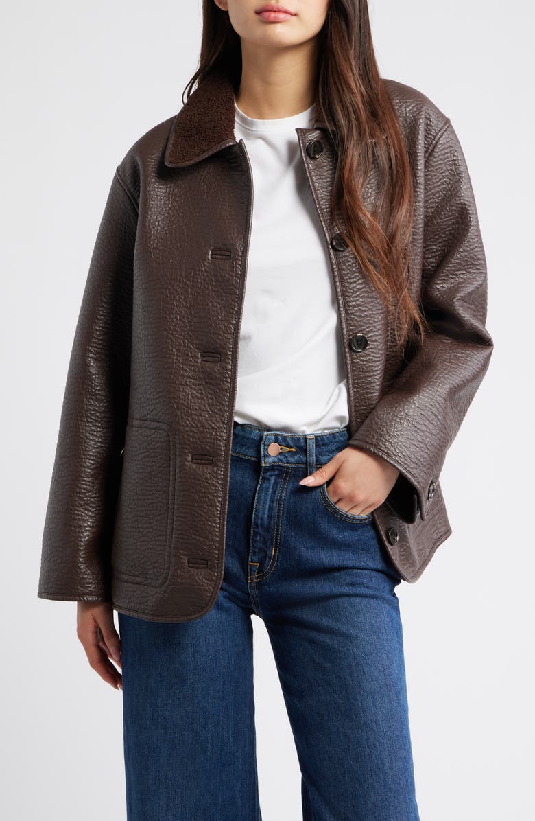 Luis Faux Leather Jacket With Faux Shearling Collar